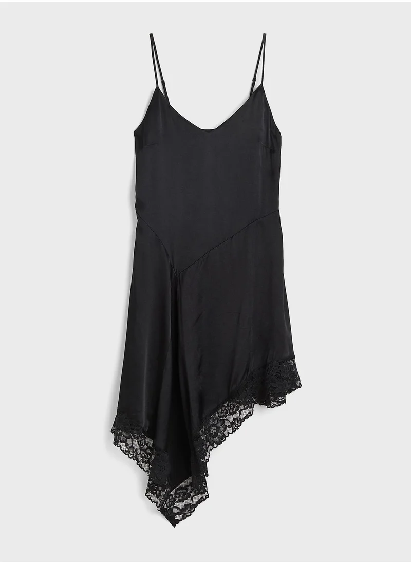 H&M Asymmetrical Hem Lace Satin Dress