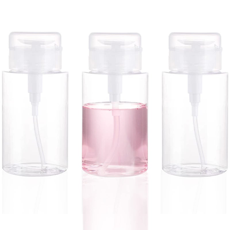 DNSEN 3 Pack Push Down Pump Dispenser Empty Push Top Bottles Containers for Nail Polish Makeup Remover Micellar Water Facial Toner 67oz200ML 