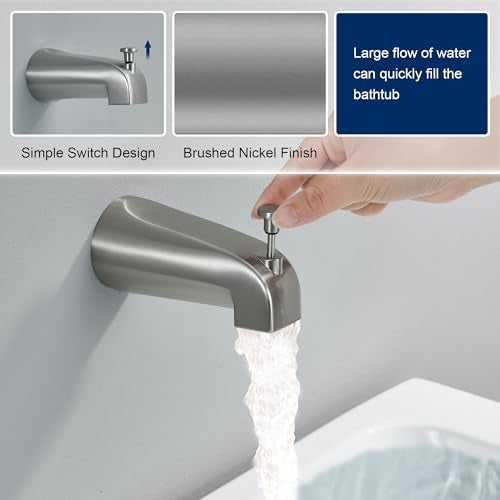 FROPO Tub Shower Faucet Set with Valve, 6-Inch Shower Head and Handle Set Brushed Nickel, Single-Handle Tub and Shower Trim Kit with Touch-Clean Rain Shower Head and Tub Spout - Image 4