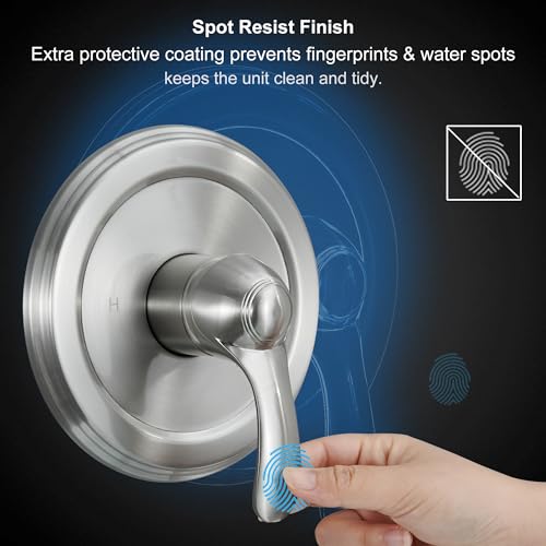 FROPO Tub Shower Faucet Set with Valve, 6-Inch Shower Head and Handle Set Brushed Nickel, Single-Handle Tub and Shower Trim Kit with Touch-Clean Rain Shower Head and Tub Spout - Image 5