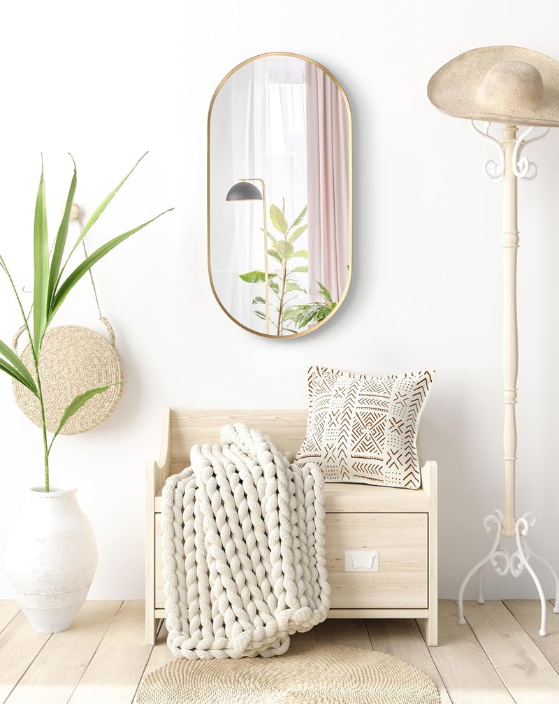 Kohler Kohler Essential Capsule Decorative Mirror for Wall - 20" x 40" Brushed Gold Frame with Silver Coated Glass - Mirror for Bathroom, Living Room, Bedroom - Premium Metal with Timeless Design 26051-BGL  - Image 1