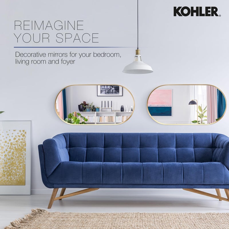 Kohler Kohler Essential Capsule Decorative Mirror for Wall - 20" x 40" Brushed Gold Frame with Silver Coated Glass - Mirror for Bathroom, Living Room, Bedroom - Premium Metal with Timeless Design 26051-BGL  - Image 3