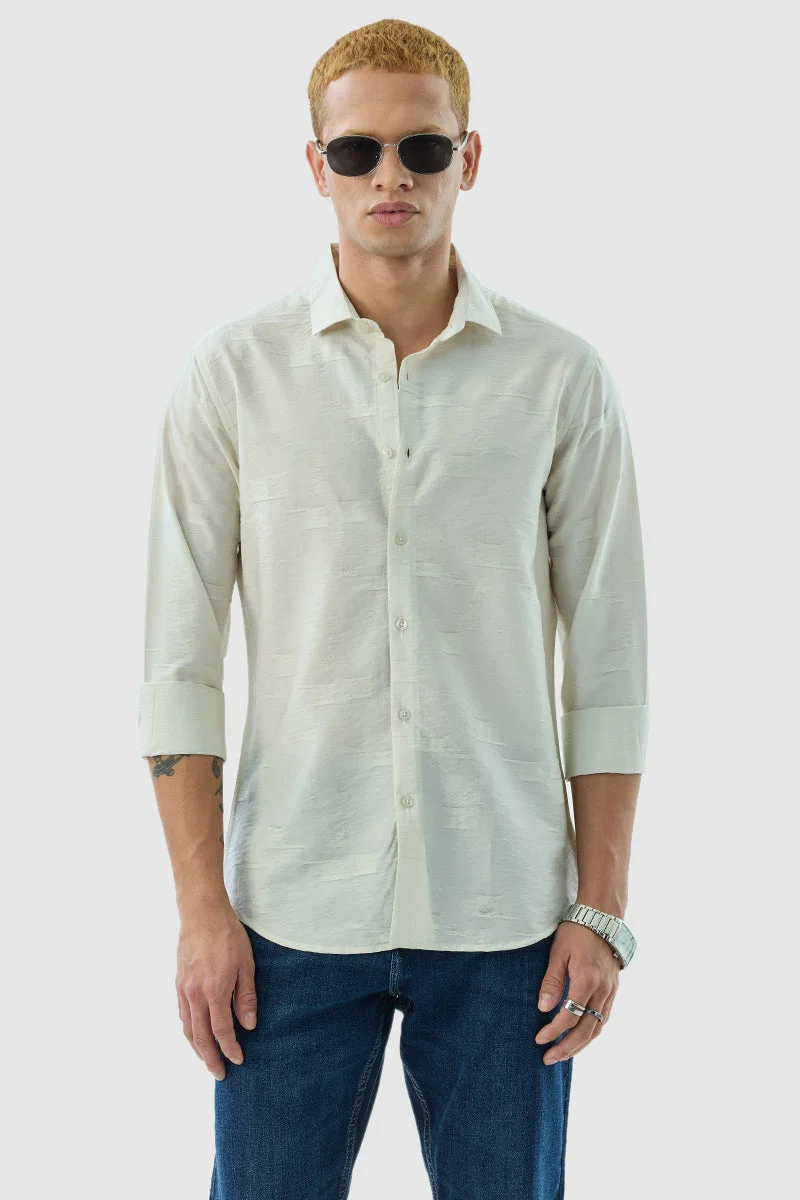 سنيتش قميص كريمي بتصميم ذاتي بقصة ضيقة فاخرة