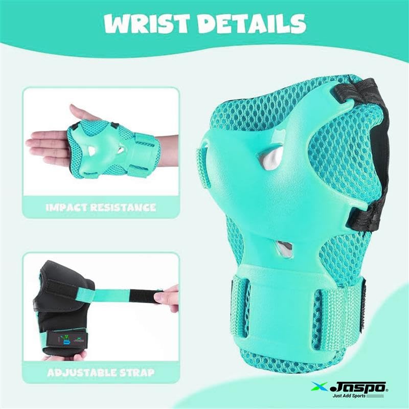 Jaspo Secure Hybrid Protective Gear Set - Knee, Elbow, and Wrist Guards with HDPE Shell, Polyester Mesh, EVA Foam & Soft PU Cushioning for Skating, Cycling - Image 3