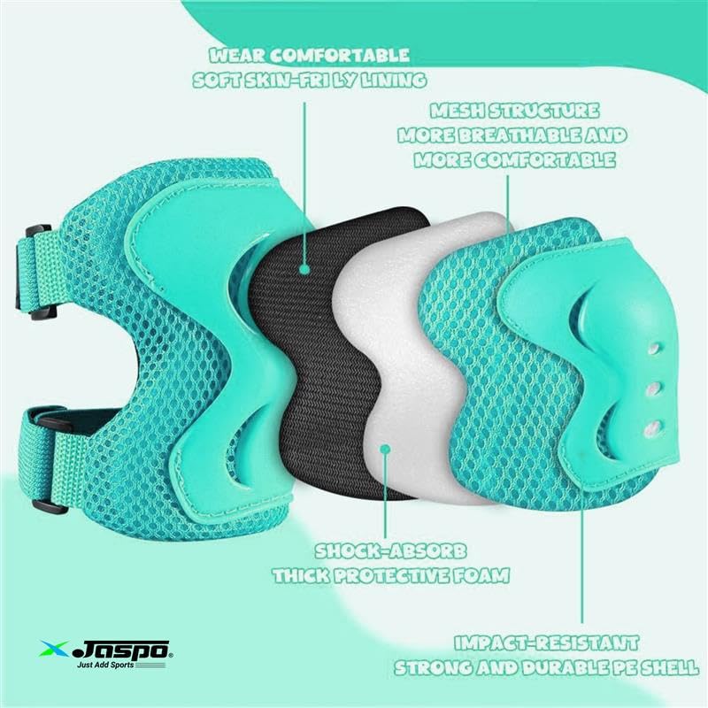 Jaspo Secure Hybrid Protective Gear Set - Knee, Elbow, and Wrist Guards with HDPE Shell, Polyester Mesh, EVA Foam & Soft PU Cushioning for Skating, Cycling - Image 4