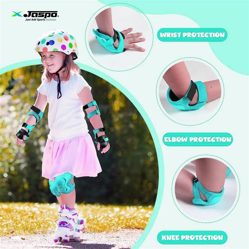 Jaspo Secure Hybrid Protective Gear Set - Knee, Elbow, and Wrist Guards with HDPE Shell, Polyester Mesh, EVA Foam & Soft PU Cushioning for Skating, Cycling - Image 2