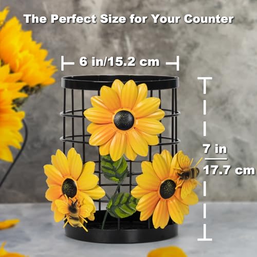 BESZONE Sunflower Utensil Holder Sunflower Kitchen Decor and Accessories Yellow Kitchen Decor Utensil Caddy Countertop Country Crock Counter Organizer Canister Gifts for Women - Image 5