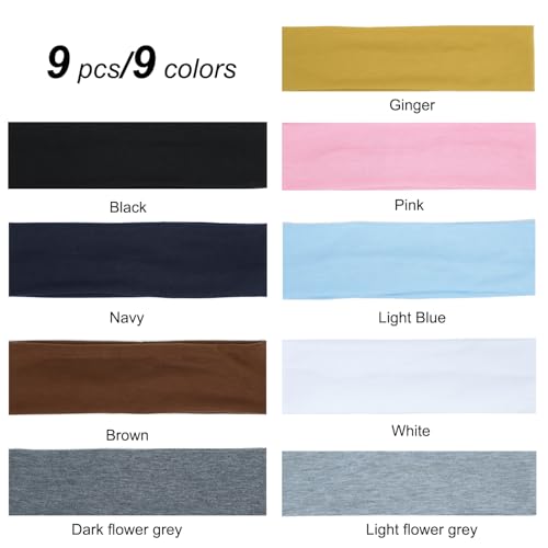 Ainitops 9Pcs Headbands for women Non Slip Headband, Soft Elastic Hair Bands for Women's Hair, Fashion Cotton Cloth Stretchy Sweat Bands Headbands for Sports, Makeup, Gym, Running, Yoga, Workout (9Colors-A) - Image 4