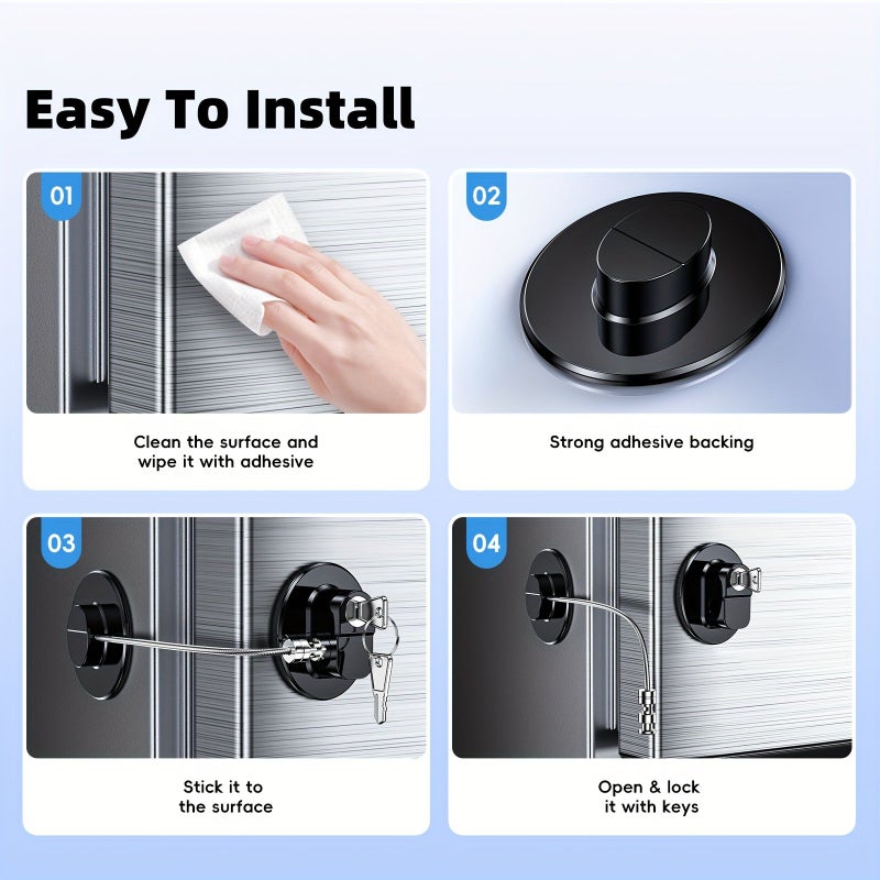 Set Of 2 Black Fridge Locks With Keys For Children Toddlers And Adults Self Adhesive Latches For Double Doors French Door Cabinets Drawers Ovens And Windows - Image 2