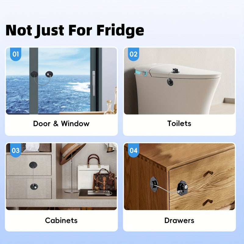 Set Of 2 Black Fridge Locks With Keys For Children Toddlers And Adults Self Adhesive Latches For Double Doors French Door Cabinets Drawers Ovens And Windows - Image 3