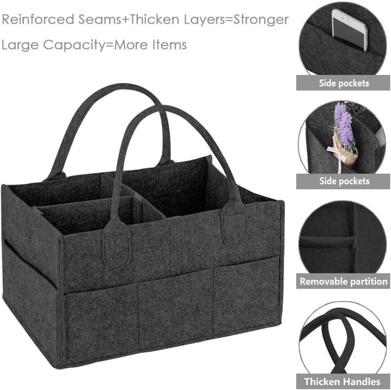 Roktry Diaper Caddy Organizer - Nursery Storage Bin, Baby Organizer, Changing Table Organizer, Baby Bag - Black - Image 2