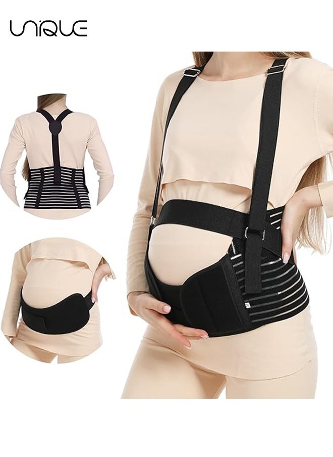 Unique Belly Bands For Pregnant Women - Adjustable Pregnancy Support Straps - Breathable Abdominal Binder - Back Support - Suitable for All Stages of Pregnancy and Postpartum - Black/XL  - Image 1