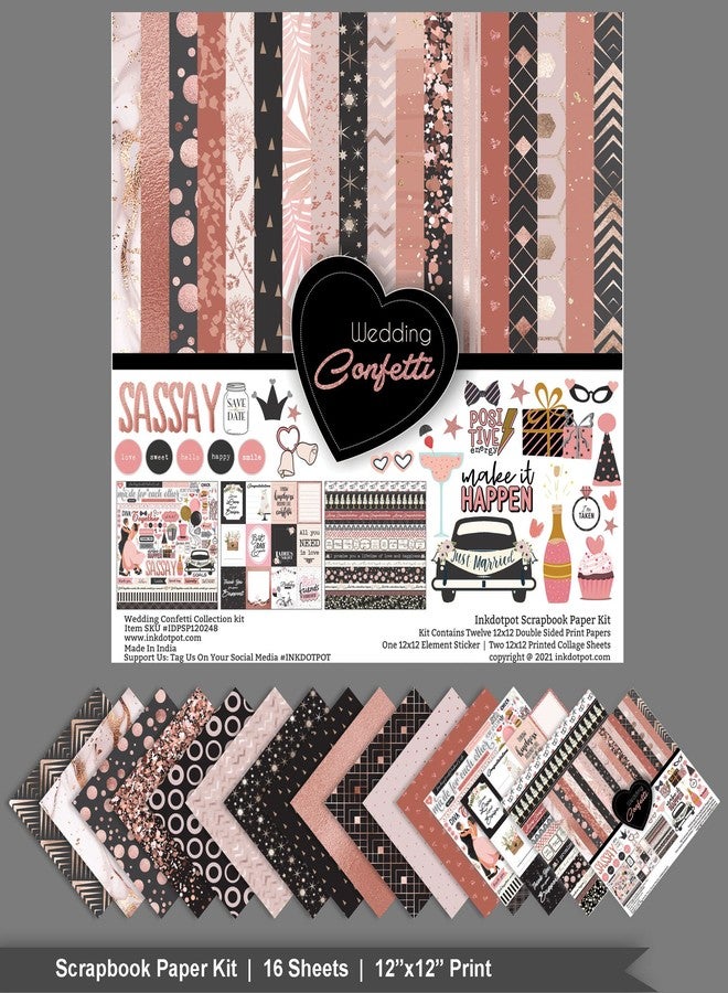 Inkdotpot Party Confetti Theme Collection Double-Sided Scrapbook Paper Kit Cardstock 12"x12" Card Making Paper Pack of with Sticker Sheet - 16 Pages - Black & Rose Gold - Image 3