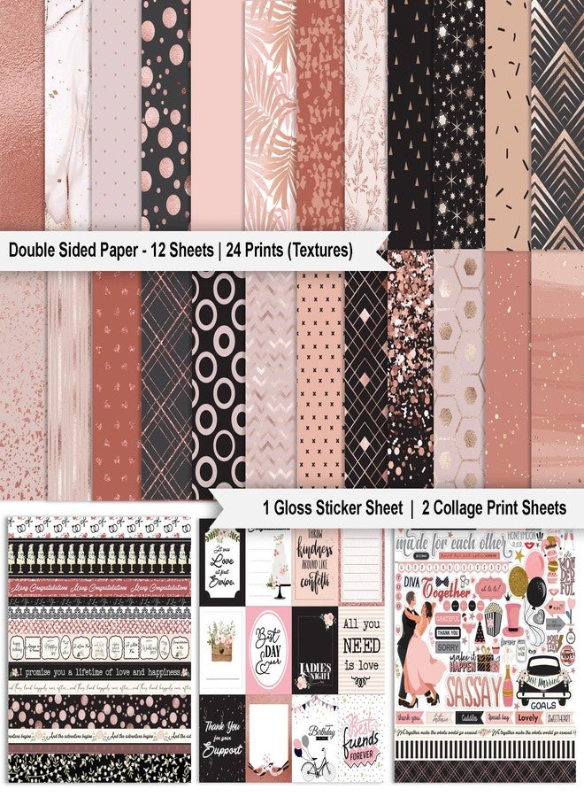 Inkdotpot Party Confetti Theme Collection Double-Sided Scrapbook Paper Kit Cardstock 12"x12" Card Making Paper Pack of with Sticker Sheet - 16 Pages - Black & Rose Gold - Image 2