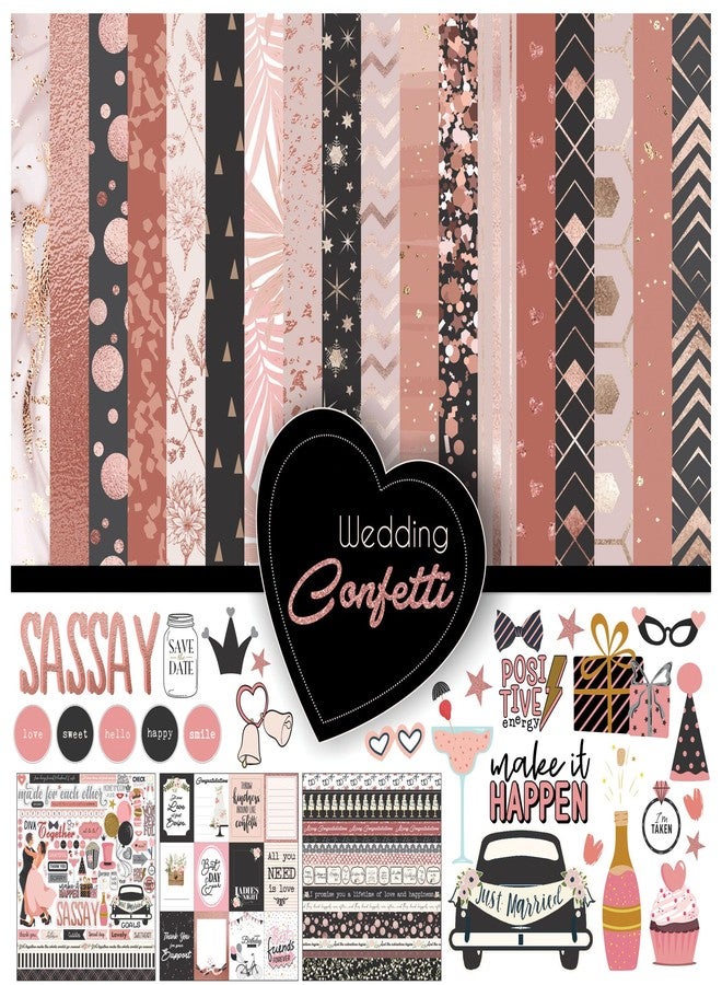 Inkdotpot Party Confetti Theme Collection Double-Sided Scrapbook Paper Kit Cardstock 12"x12" Card Making Paper Pack of with Sticker Sheet - 16 Pages - Black & Rose Gold - Image 1