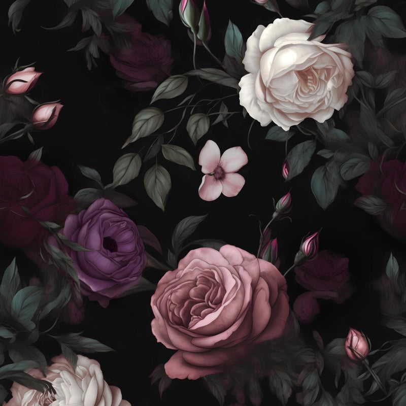 Fvlow Dark Floral Wallpaper Peel and Stick Vintage Pink Rose Contact Paper Black Floral Wallpaper Waterproof Self-Adhesive Wall Covering for Bedroom Countertop Desk Cabinet 17.4" x 118" - Image 1