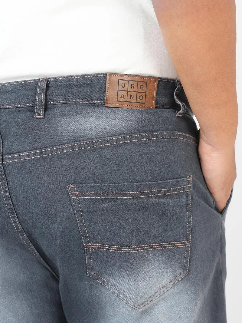 Urbano Fashion  Urbano Plus Men's Grey Regular Fit Washed Jeans Stretchable  | Best Price UAE