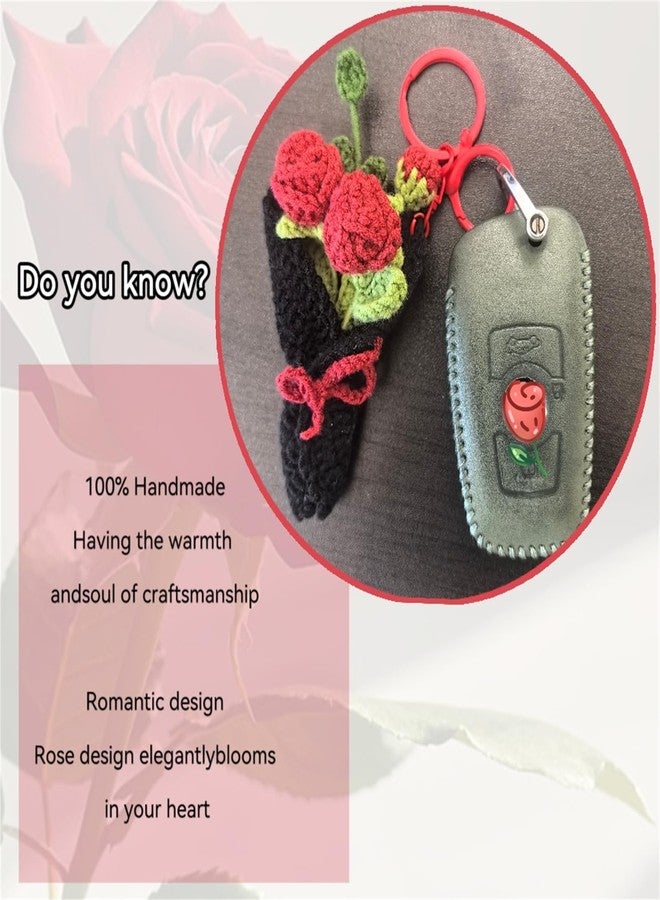 Mshion Handmade Crochet Red Rose Flower Keychain, Cute Keychains for Women Girls Novelty Aesthetic Keychains Holiday Gifts - Image 2