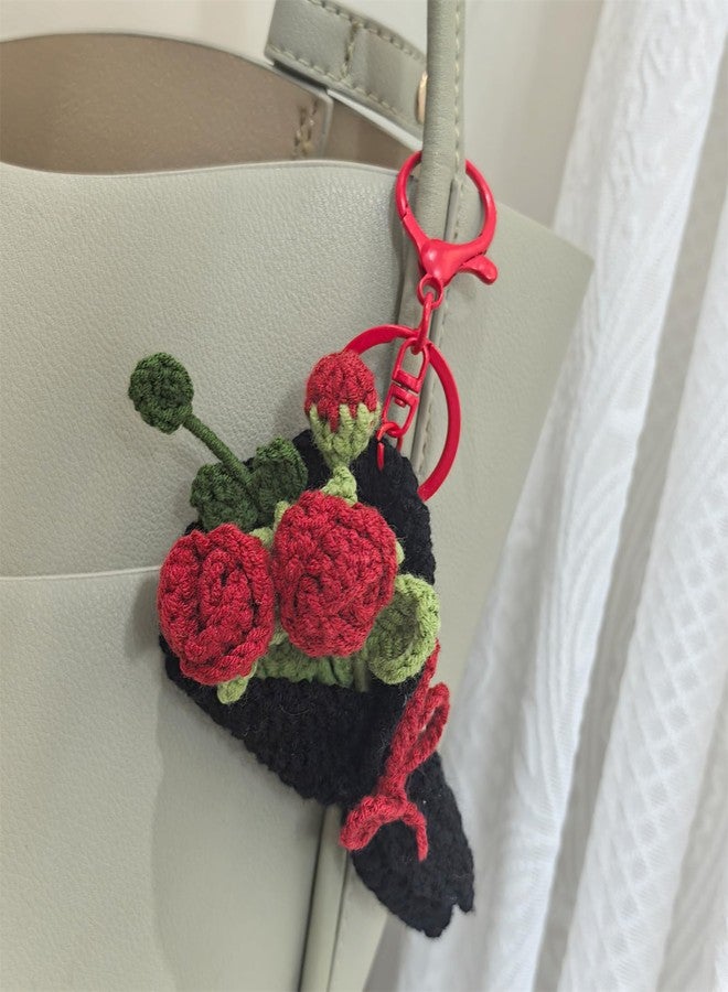 Mshion Handmade Crochet Red Rose Flower Keychain, Cute Keychains for Women Girls Novelty Aesthetic Keychains Holiday Gifts - Image 5