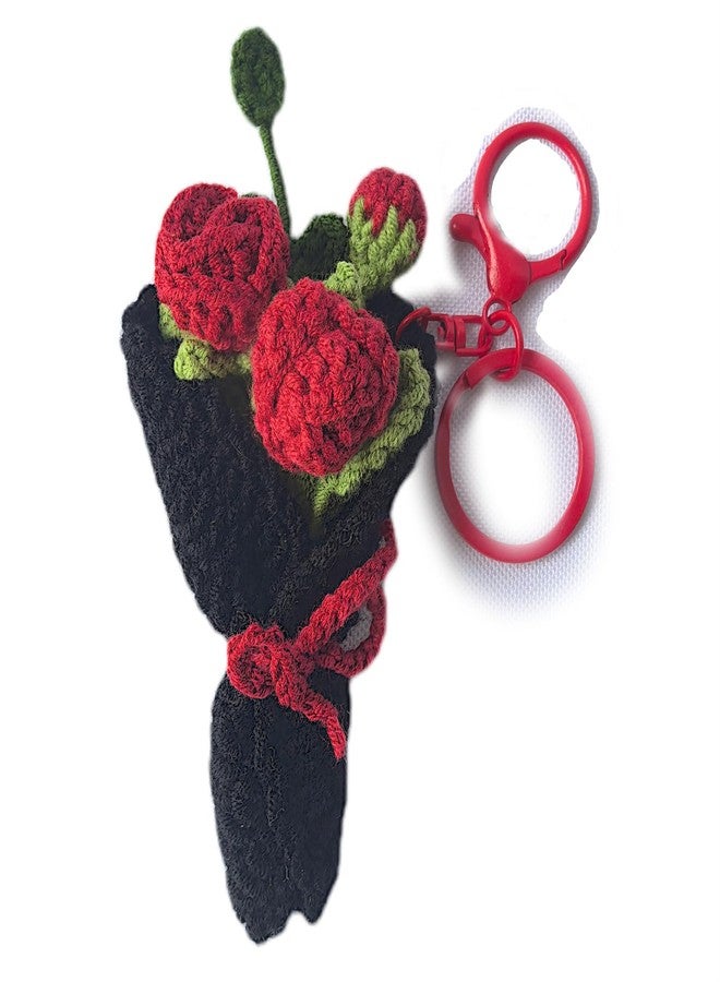 Mshion Handmade Crochet Red Rose Flower Keychain, Cute Keychains for Women Girls Novelty Aesthetic Keychains Holiday Gifts - Image 1