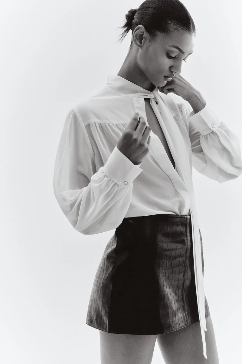 H&M Bow-collar chiffon blouse