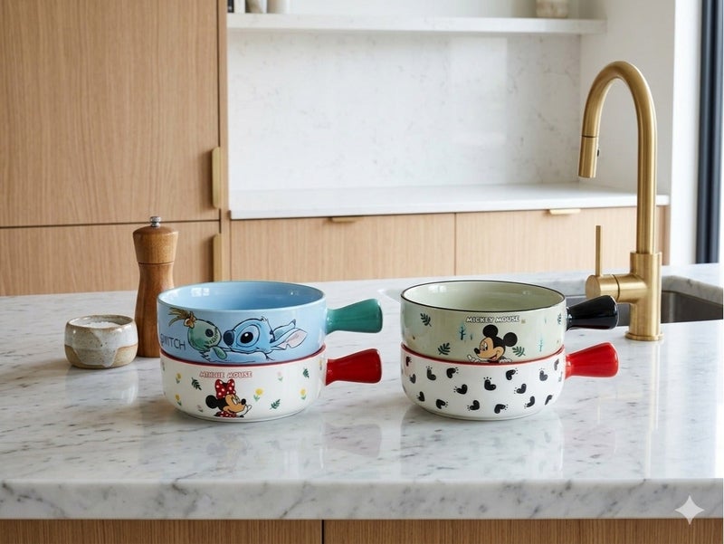 Mickey Imported heat-resistant oven porcelain bowls set (4-piece) with Disney designs. TAGEN - Image 1