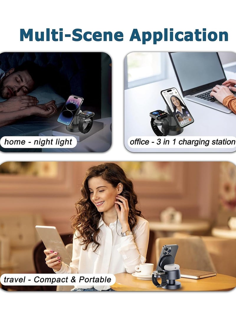 4 in 1 Magnetic Wireless Charging Station,15W Fast Charging with Night Light,Magnetic Wireless Charging Station for iPhone 16/15/14/13Pro Max Apple Watch, AirPods 3/2/1/Pro  Samsung S25 Ultra,S24 Ul