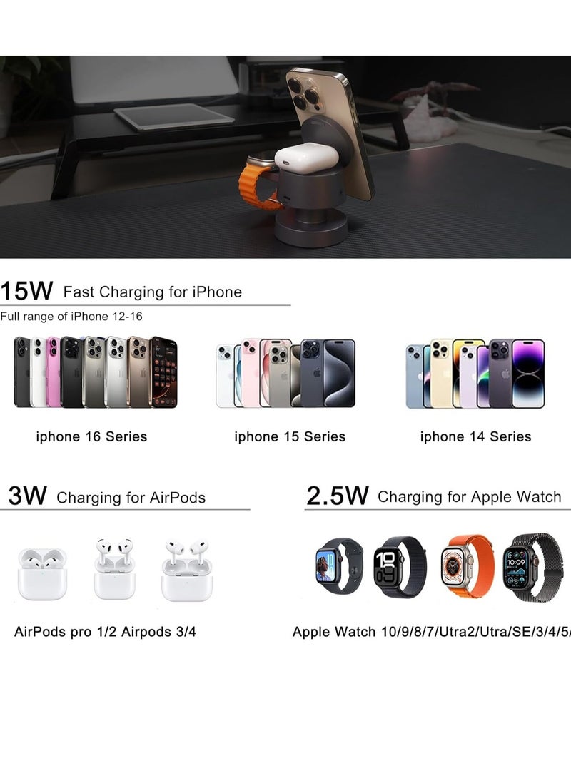 4 in 1 Magnetic Wireless Charging Station,15W Fast Charging with Night Light,Magnetic Wireless Charging Station for iPhone 16/15/14/13Pro Max Apple Watch, AirPods 3/2/1/Pro  Samsung S25 Ultra,S24 Ul