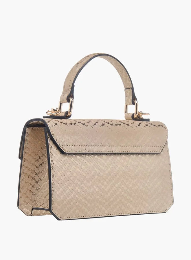 Celeste Women Textured Satchel Bag with Flap Closure and Detachable Strap