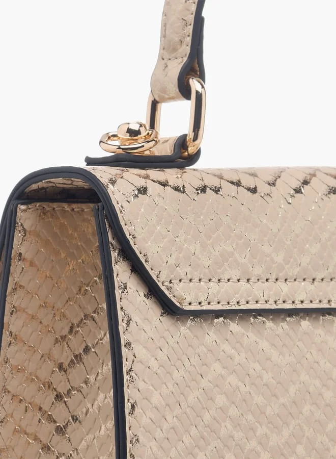 Celeste Women Textured Satchel Bag with Flap Closure and Detachable Strap