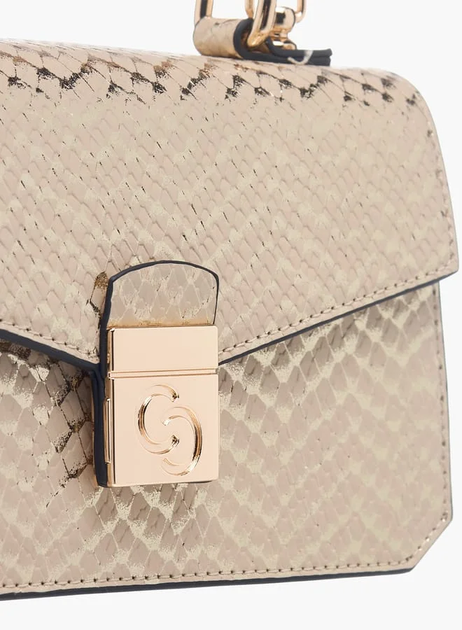 Celeste Women Textured Satchel Bag with Flap Closure and Detachable Strap
