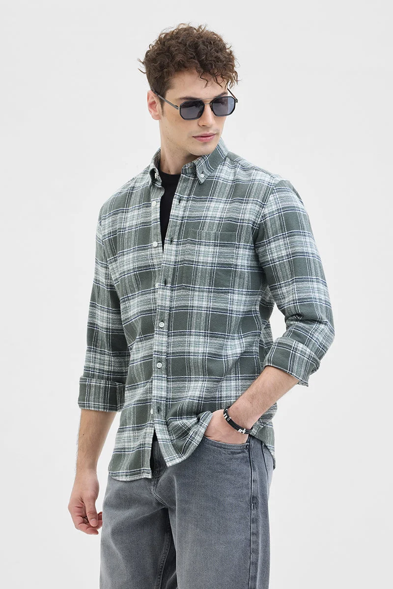 SNITCH Green Checkered Long Sleeve Slim Fit Shirt