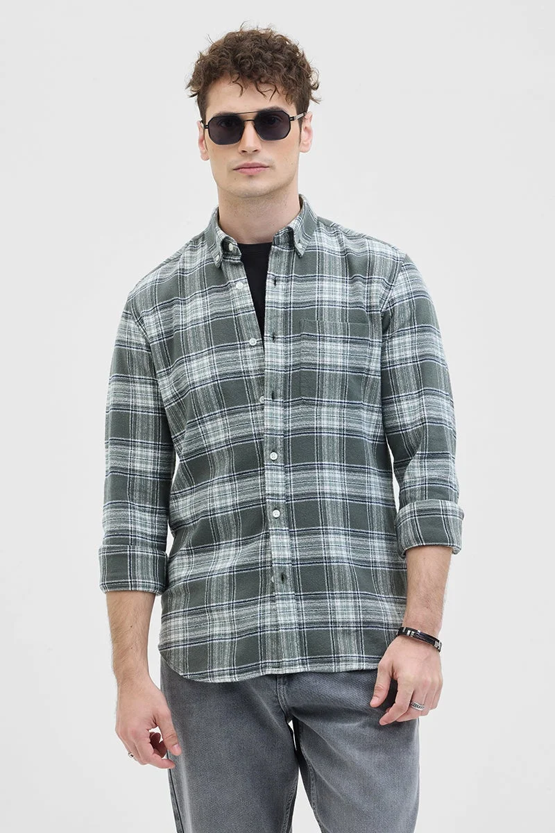 SNITCH Green Checkered Long Sleeve Slim Fit Shirt