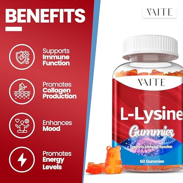 VAITE L-Lysine 1000mg Gummies - Supports Skin, Lip, Vegan, Gluten Free, Vitamins for Adults Tissue Health & Immune System, Chewables, Amino Acid Vitamin Supplement & Complex Supplements, Non-GMO - Image 2