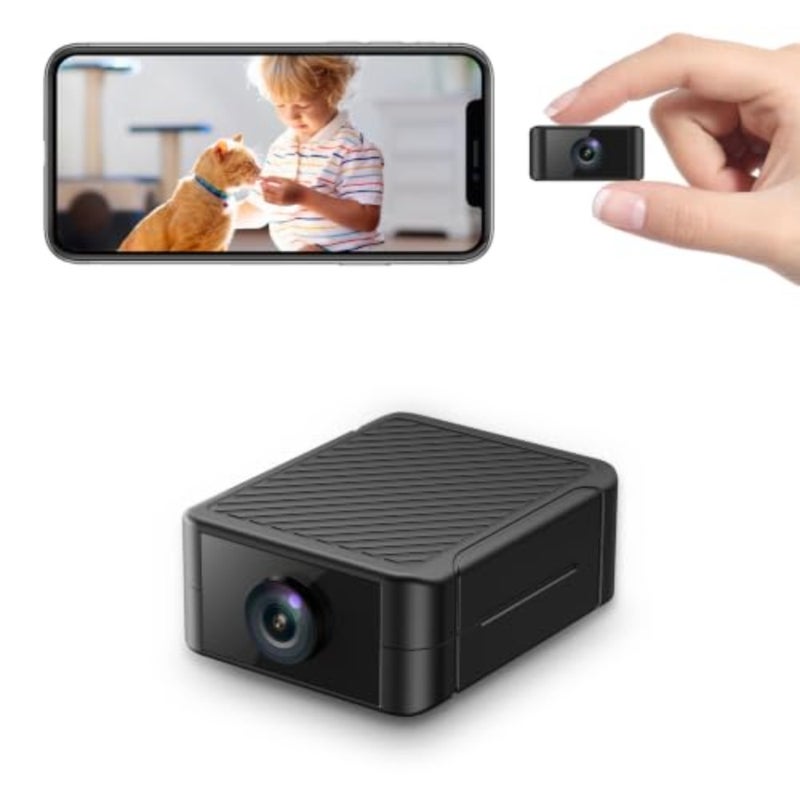 Indoor security camera for baby, pet elderly monitoring; 4K mini WiFi camera with rechargeable battery; black; motion detection, night vision, email alerts, cloud/SD storage - Image 1
