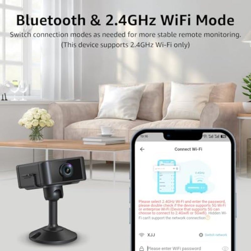 Indoor security camera for baby, pet elderly monitoring; 4K mini WiFi camera with rechargeable battery; black; motion detection, night vision, email alerts, cloud/SD storage - Image 5