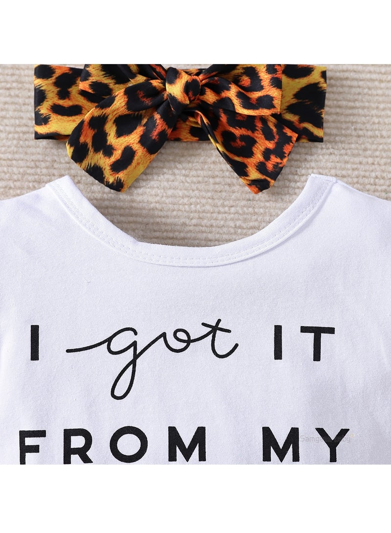 6‑9 M Infant Toddler Summer Romper and Leopard Print Skirt Set with Headband, for Baby Boy or Girl, Pure Cotton, “I got it from my mama” Print, Perfect for Birthday, Photoshoots, Family Gatherings, Beach, Park, Travel, Daily Wear  - Image 3