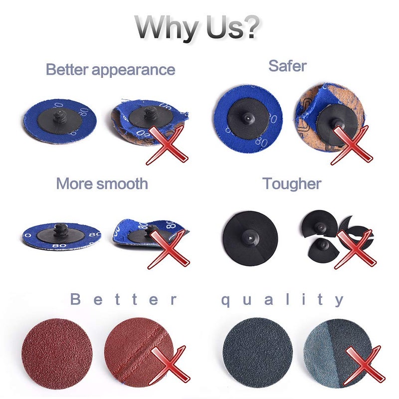 NYXCL Miroku 80Pcs Mixup 2 inch roll Lock Quick Change Discs Set, A/O Sanding Discs with 1/4" Holder, for Die Grinder Surface Prep Strip Grind Polish Finish Burr Rust Paint Removal - Image 4