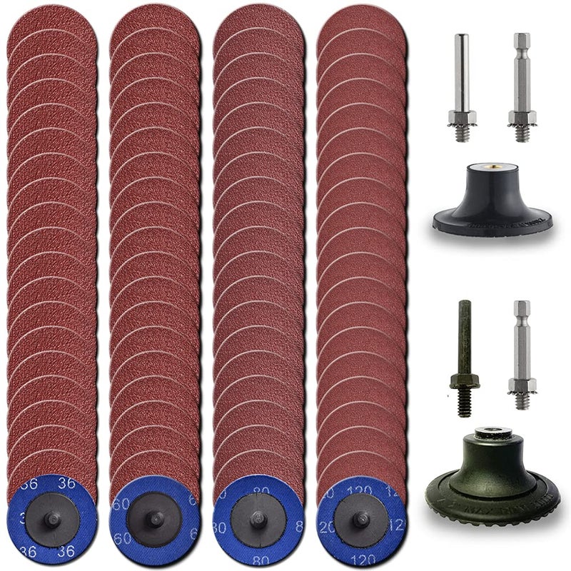 NYXCL Miroku 80Pcs Mixup 2 inch roll Lock Quick Change Discs Set, A/O Sanding Discs with 1/4" Holder, for Die Grinder Surface Prep Strip Grind Polish Finish Burr Rust Paint Removal - Image 1