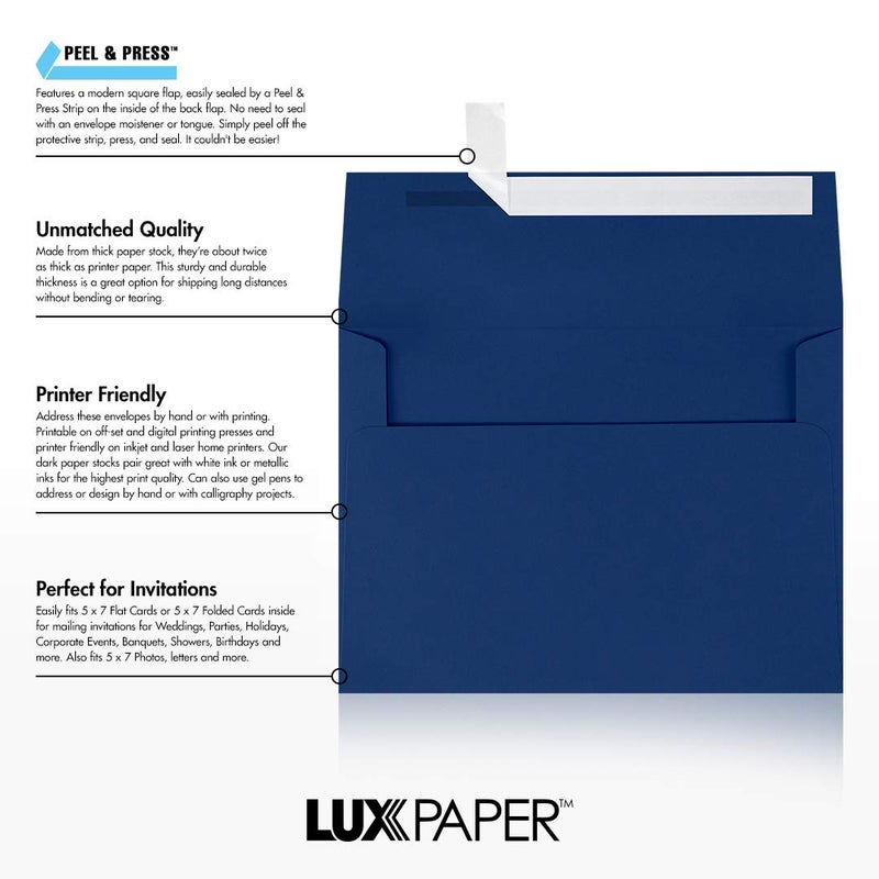 LUXPaper أظرف دعوات LUXPaper A7 | قابلة للفتح والضغط | 5 1/4" × 7 1/4" | أزرق داكن | 80 رطل نص | 50 عدد - Image 4