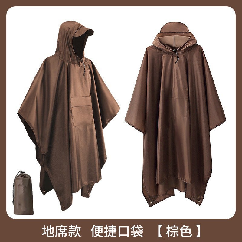 Three-In-One Cape Raincoat Mountaineering Multi-Function Canopy Mat Portable Pu Conjoined Raincoat - Image 1