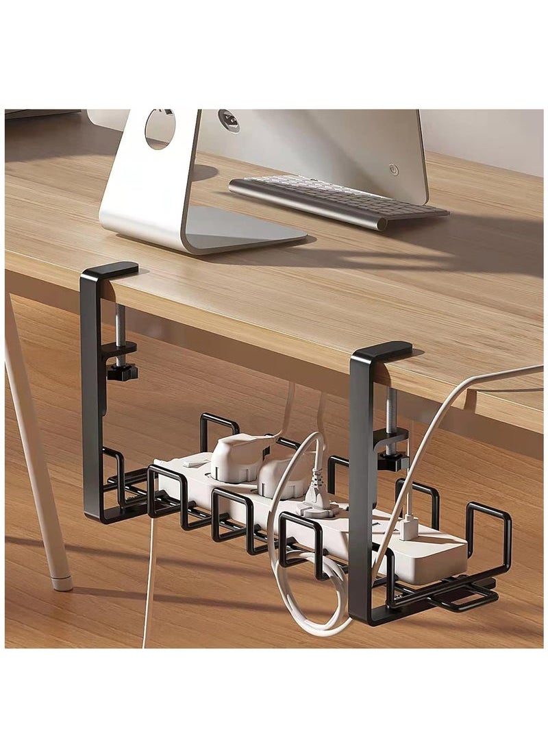 Captaintech Cable Management Tray, Adjustable Wire Management Rack Clamp Mount System, Under Desk Wire Cable Holder Office, Home, Kitchens (Black)  - Image 1