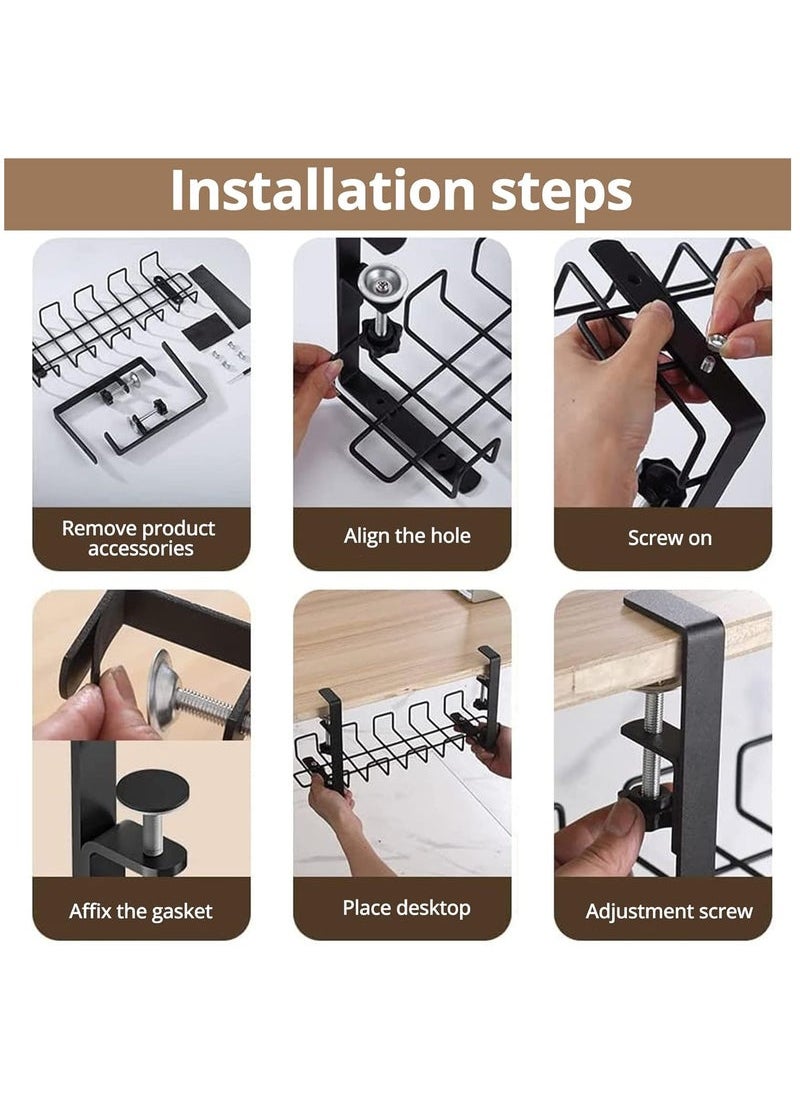 Captaintech Cable Management Tray, Adjustable Wire Management Rack Clamp Mount System, Under Desk Wire Cable Holder Office, Home, Kitchens (Black)  - Image 5