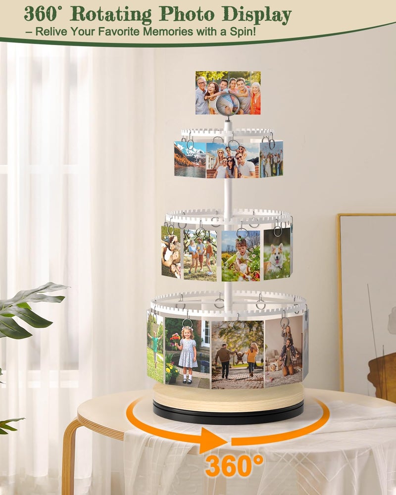 Bikoney Rotating Picture Stand for Display with 30 Clips, 3-Tier Money Tree Gift Card Holder, Polaroid Photo Display Tree for Graduation, Birthday, Holiday, Party, Greeting Cards & Cash Tabletop Decor - Image 3