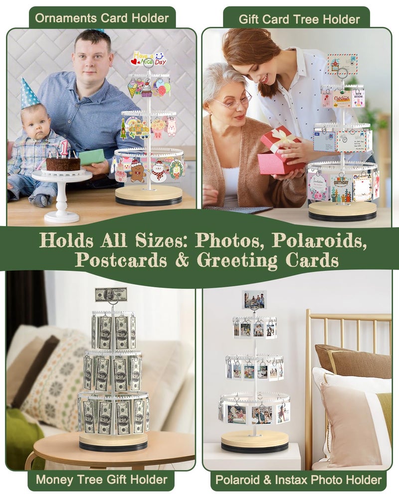 Bikoney Rotating Picture Stand for Display with 30 Clips, 3-Tier Money Tree Gift Card Holder, Polaroid Photo Display Tree for Graduation, Birthday, Holiday, Party, Greeting Cards & Cash Tabletop Decor - Image 5