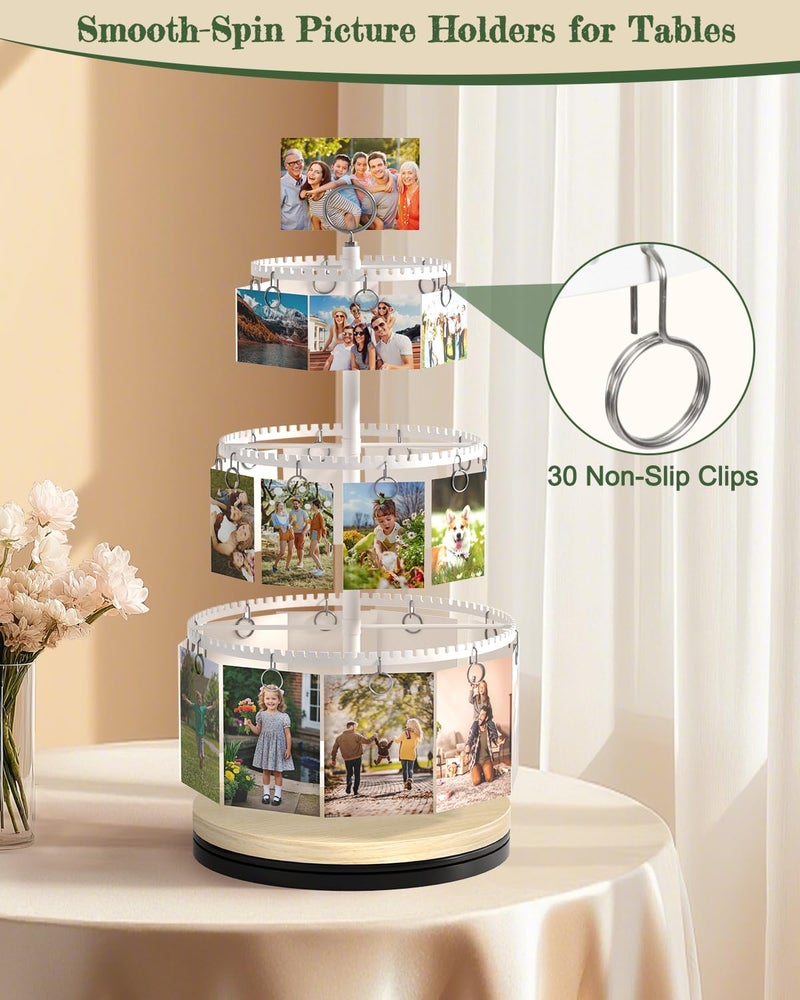 Bikoney Rotating Picture Stand for Display with 30 Clips, 3-Tier Money Tree Gift Card Holder, Polaroid Photo Display Tree for Graduation, Birthday, Holiday, Party, Greeting Cards & Cash Tabletop Decor - Image 2