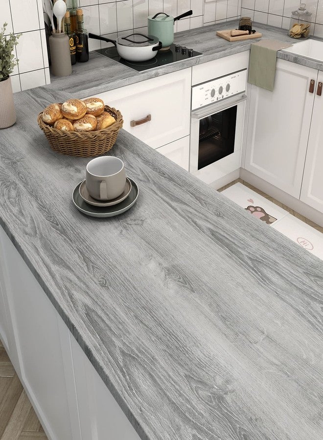 LACHEERY Faux Wood Wallpaper Peel and Stick Grey Wood Contact Paper for Cabinets Self Adhesive Wallpaper Wood Grain Contact Paper Wood Look Matte Kitchen Countertop Contact Paper Waterproof 15.8"x80" - Image 3
