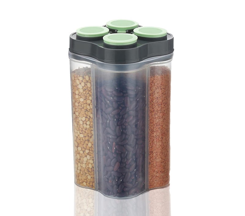 Tosaa Airtight Transparent Plastic Lock Food Storage 4 Section Container Jar for Grocery, Fridge Container Pack of 1, 2500ML- Green - Image 5