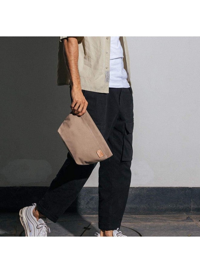 DailyObjects Medium Clutch Taxi Canvas Pouch and Storage Organizer - Lightweight, Spacious, Durable and Multi-Purpose for Women and Men, Holds Accessories and Gadget like Toiletry, (Color - Beige) - Image 2