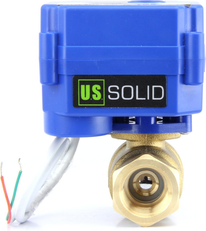 U.S. Solid Motorized Ball Valve- 1/2" Brass Ball Valve with Full Port, 9-24V AC/DC and 2 Wire Auto Return Setup - Image 1